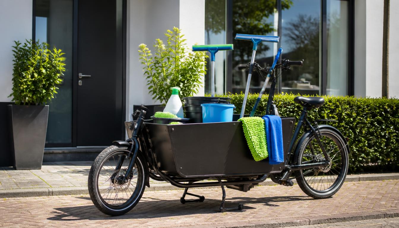 StudentWash bakfiets met schoonmaakspullen